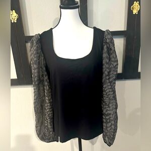 Black Top with Gray Sheer Sleeves Brand New!!!